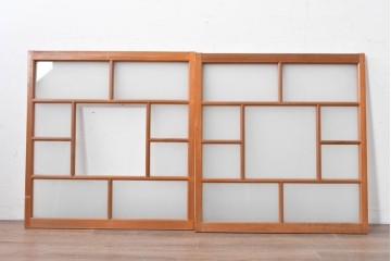 ヴィンテージ建具　昭和中期　大正ロマン　すっきりとしたデザインの窓2枚セット　(R-088352)