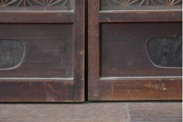 アンティーク建具　昭和初期　麻の葉文様の組子細工が美しい両面ガラス入り小窓4枚セット　(R-088365)