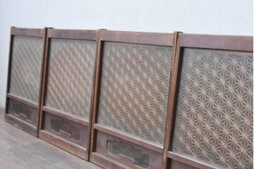 アンティーク建具　昭和初期　麻の葉文様の組子細工が美しい両面ガラス入り小窓4枚セット　(R-088365)