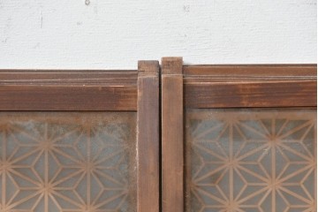 アンティーク建具　昭和初期　麻の葉文様の組子細工が美しい両面ガラス入り小窓4枚セット　(R-088365)