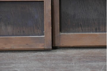アンティーク建具　昭和初期　麻の葉文様の組子細工が美しい両面ガラス入り小窓4枚セット　(R-088365)