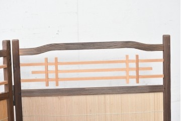和製ヴィンテージ　美品　格子と透かし彫りが目を引く4連衝立て　(R-088368)