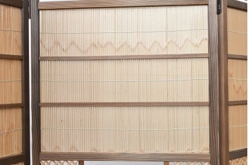和製ヴィンテージ　美品　格子と透かし彫りが目を引く4連衝立て　(R-088368)