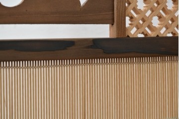 和製ヴィンテージ　美品　格子と透かし彫りが目を引く4連衝立て　(R-088368)