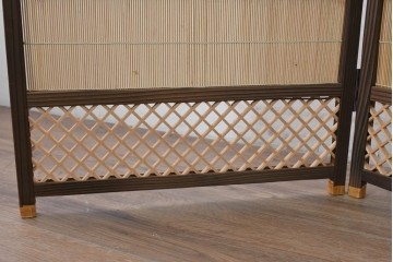 和製ヴィンテージ　美品　格子と透かし彫りが目を引く4連衝立て　(R-088368)