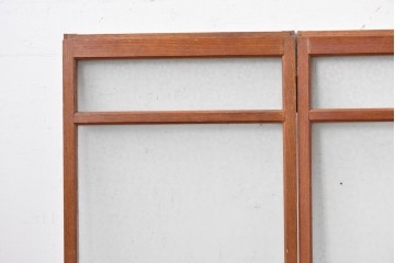 和製ヴィンテージ　総欅(ケヤキ)材　紋様ガラスが空間を趣深く彩る3連衝立て　(R-088369)