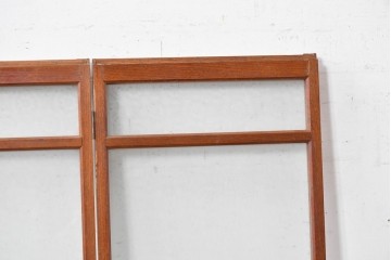 和製ヴィンテージ　総欅(ケヤキ)材　紋様ガラスが空間を趣深く彩る3連衝立て　(R-088369)