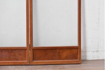 和製ヴィンテージ　総欅(ケヤキ)材　紋様ガラスが空間を趣深く彩る3連衝立て　(R-088369)
