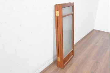 和製ヴィンテージ　総欅(ケヤキ)材　紋様ガラスが空間を趣深く彩る3連衝立て　(R-088369)