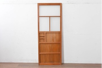 ヴィンテージ建具　昭和中期　温かみのある木肌とガラスを組み合わせたシンプルなガラスドア1枚　(R-088372)