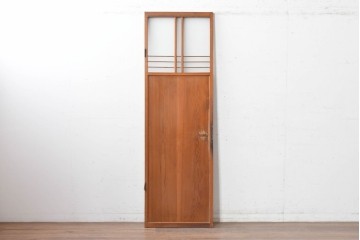 ヴィンテージ建具　昭和中期　横桟の意匠がアクセントのガラス入りドア1枚　(R-088373)