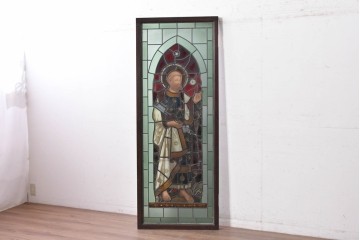 アンティーク建具　イギリス　聖ペトロ(聖ぺテロ)を描いた古い教会のステンドグラス窓1枚　(R-088377)
