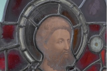 アンティーク建具　イギリス　聖ペトロ(聖ぺテロ)を描いた古い教会のステンドグラス窓1枚　(R-088377)