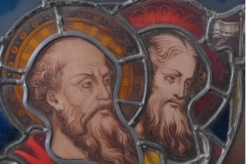 アンティーク建具　イギリス　聖シモンと聖ユダを描いた古い教会のステンドグラス窓1枚　(R-088378)