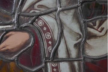 アンティーク建具　イギリス　聖シモンと聖ユダを描いた古い教会のステンドグラス窓1枚　(R-088378)