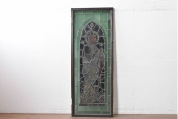 アンティーク建具　イギリス　聖バルトロマイを描いた古い教会のステンドグラス窓1枚　(R-088379)