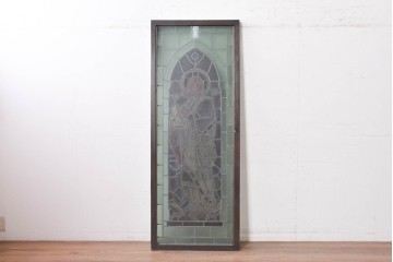 アンティーク建具　イギリス　聖バルトロマイを描いた古い教会のステンドグラス窓1枚　(R-088379)