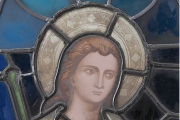 アンティーク建具　イギリス　聖バルナバを描いた古い教会のステンドグラス窓1枚　(R-088381)