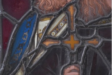 アンティーク建具　イギリス　聖フィリポと聖ジェームズを描いた古い教会のステンドグラス窓1枚　(R-088383)