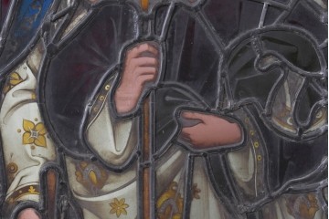 アンティーク建具　イギリス　聖フィリポと聖ジェームズを描いた古い教会のステンドグラス窓1枚　(R-088383)