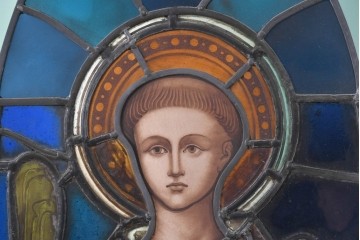 アンティーク建具　イギリス　聖ステパノ(聖ステファン)を描いた古い教会のステンドグラス窓1枚　(R-088384)