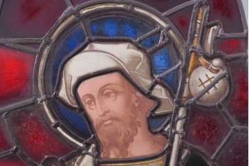 アンティーク建具　イギリス　聖ジェームス(大ヤコブ)を描いた古い教会のステンドグラス窓1枚　(R-088385)