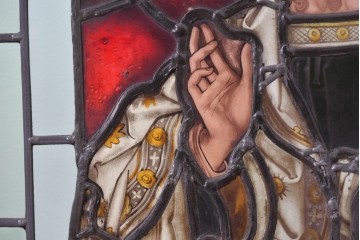 アンティーク建具　イギリス　聖ジェームス(大ヤコブ)を描いた古い教会のステンドグラス窓1枚　(R-088385)