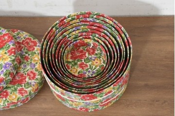 フランスヴィンテージ　花柄が華やかな入れ子式丸型クラフトボックス9個セット　(R-088397)