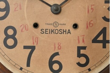 和製アンティーク　精工舎(SEIKOSHA、セイコー)　TRADE(S)MARK　レトロな木枠の丸型柱時計　(R-088414)