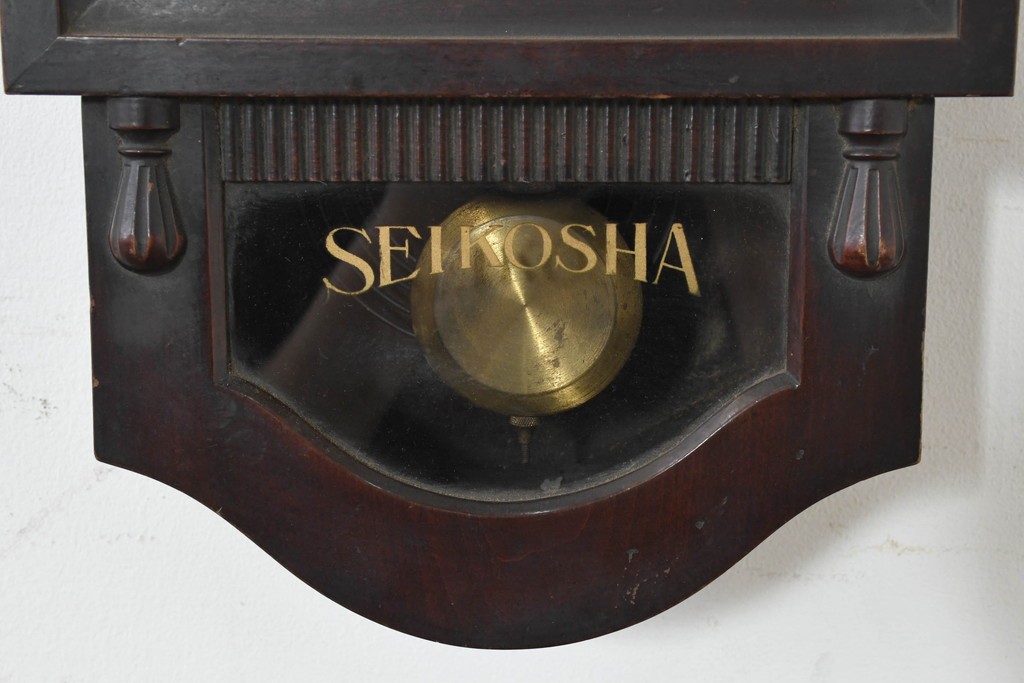 和製アンティーク　精工舎(SEIKOSHA、セイコー)　TRADE(S)MARK　クラシカルなレリーフ彫刻があしらわれた振り子時計　(R-088416)