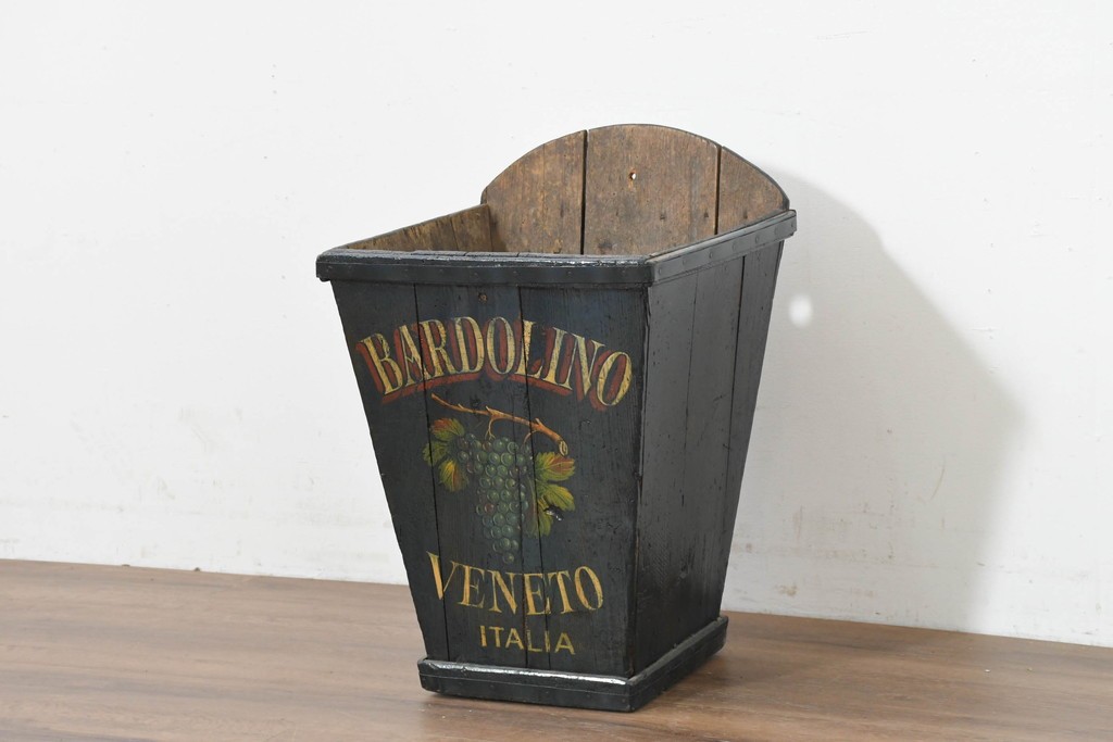【簡易リペア限定品】　イギリスアンティーク　1920年頃　著名工房ペイント品　ワイン産地を描いた木製傘立て　(R-088429)