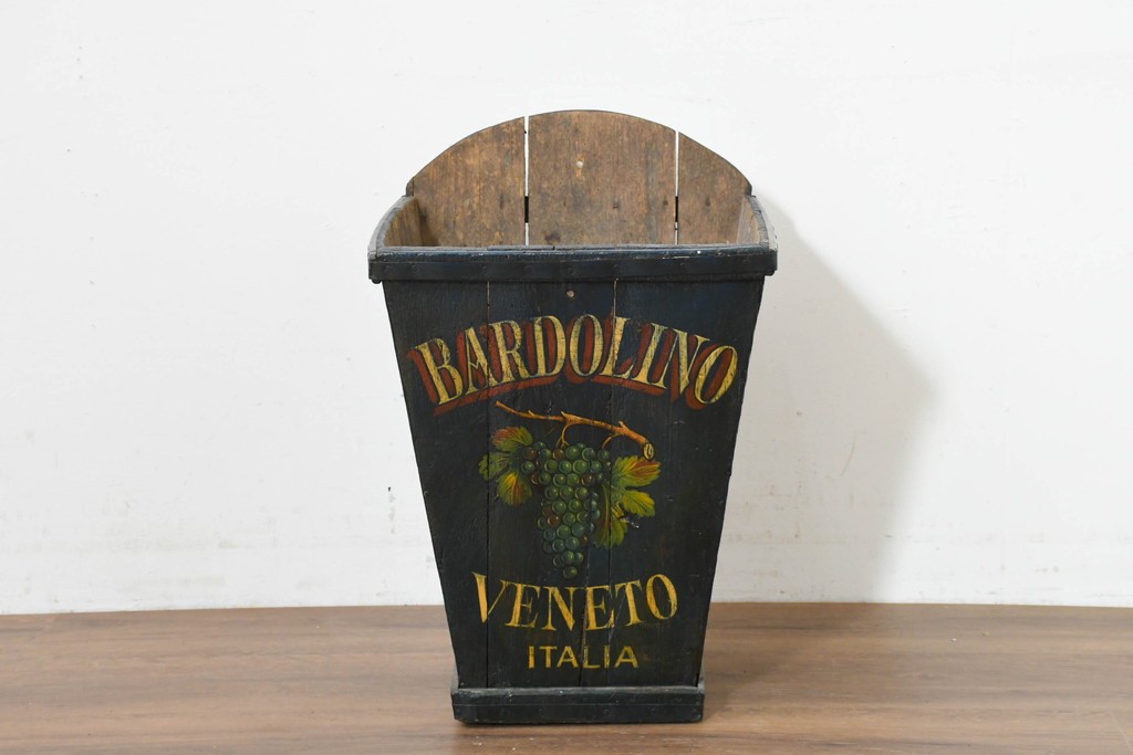 【簡易リペア限定品】　イギリスアンティーク　1920年頃　著名工房ペイント品　ワイン産地を描いた木製傘立て　(R-088429)