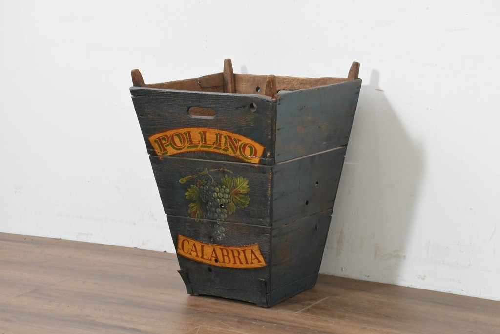 【簡易リペア限定品】　イギリスアンティーク　1920年頃　著名工房ペイント品　広告看板風の葡萄図が目を引く傘立て　(R-088430)