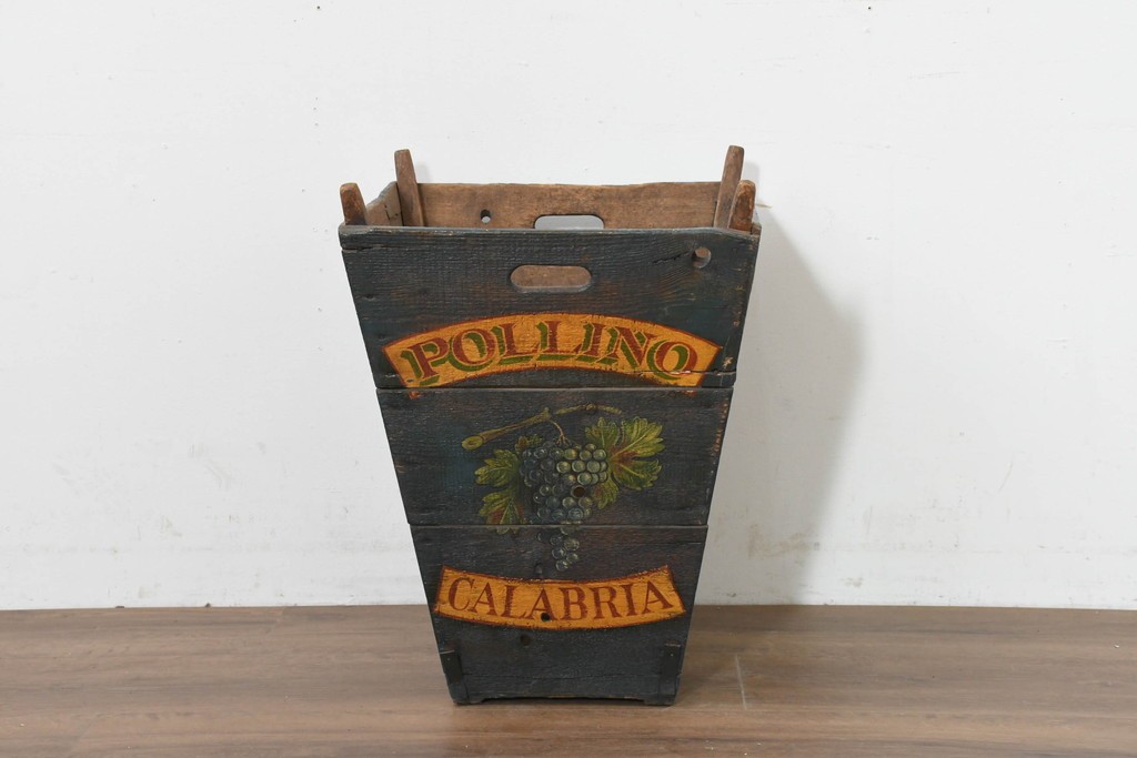 【簡易リペア限定品】　イギリスアンティーク　1920年頃　著名工房ペイント品　広告看板風の葡萄図が目を引く傘立て　(R-088430)