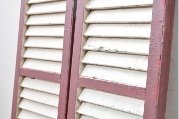 フランスアンティーク　1900年頃　光と風を通す木製ルーバー窓2枚セット　(R-088440)