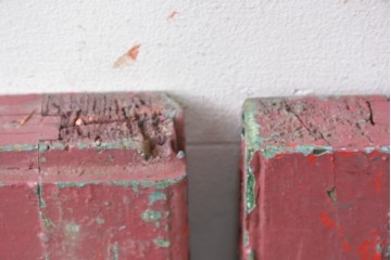 フランスアンティーク　1900年頃　光と風を通す木製ルーバー窓2枚セット　(R-088440)