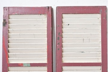 フランスアンティーク　1900年頃　光と風を通す木製ルーバー窓2枚セット　(R-088440)