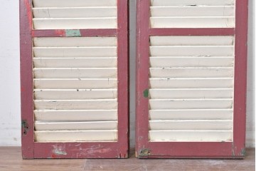 フランスアンティーク　1900年頃　光と風を通す木製ルーバー窓2枚セット　(R-088440)