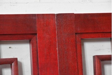 中古建具　中国　赤と黒の色使いが印象的な中国格子3枚セット　(R-088445)