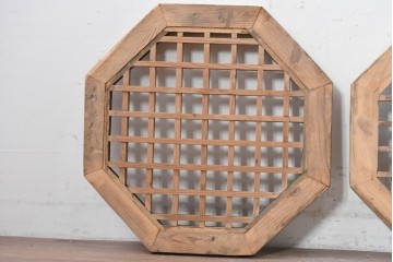 中国アンティーク建具　格子と八角形のシルエットが印象的な装飾パネル2枚セット　(R-088447)