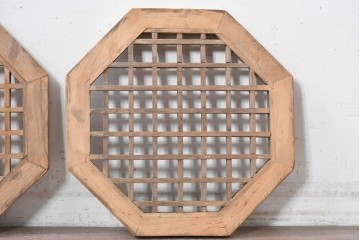 中国アンティーク建具　格子と八角形のシルエットが印象的な装飾パネル2枚セット　(R-088447)