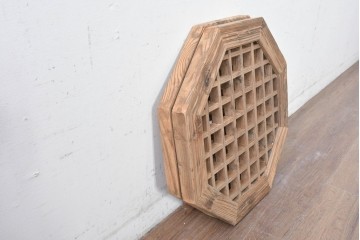 中国アンティーク建具　格子と八角形のシルエットが印象的な装飾パネル2枚セット　(R-088447)
