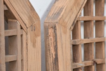 中国アンティーク建具　格子と八角形のシルエットが印象的な装飾パネル2枚セット　(R-088452)