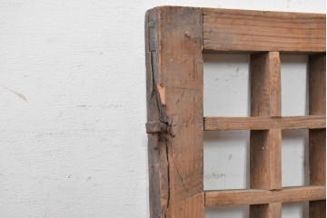 中国アンティーク建具　1900年頃　李朝風の端正なマス目格子が美しい窓2枚(1対)セット　(R-088456)
