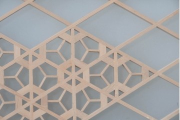 ヴィンテージ建具　昭和後期　両面ガラス　繊細な組子細工が美しい欄間1枚　(R-088465)
