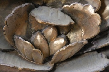 アンティーク建具　江戸から明治期　獅子と牡丹　寺社仏閣で使われていた木彫りの欄間1枚　(R-088476)