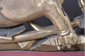 アンティーク建具　江戸から明治期　獅子と牡丹　寺社仏閣で使われていた木彫りの欄間1枚　(R-088476)