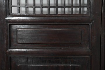 アジアンヴィンテージ　中国　重厚感のある彫刻入り格子扉1対　(R-088486)