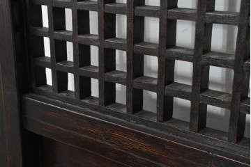 アジアンヴィンテージ　中国　重厚感のある彫刻入り格子扉1対　(R-088486)