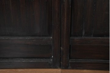 アジアンヴィンテージ　中国　重厚感のある彫刻入り格子扉1対　(R-088486)